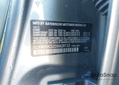 2013 BMW X3 xDrive28I from USA, damaged, VIN 5UXWX9C52D0A28133